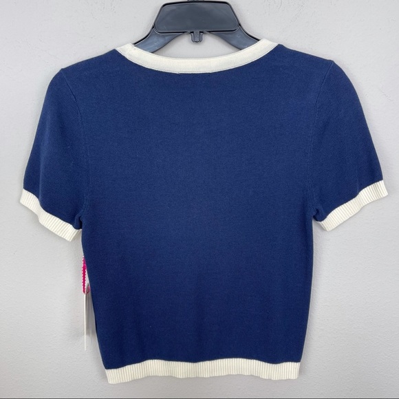 NWT Julie Brown NYC White/Navy Short Sleeve Top - Picture 4 of 12